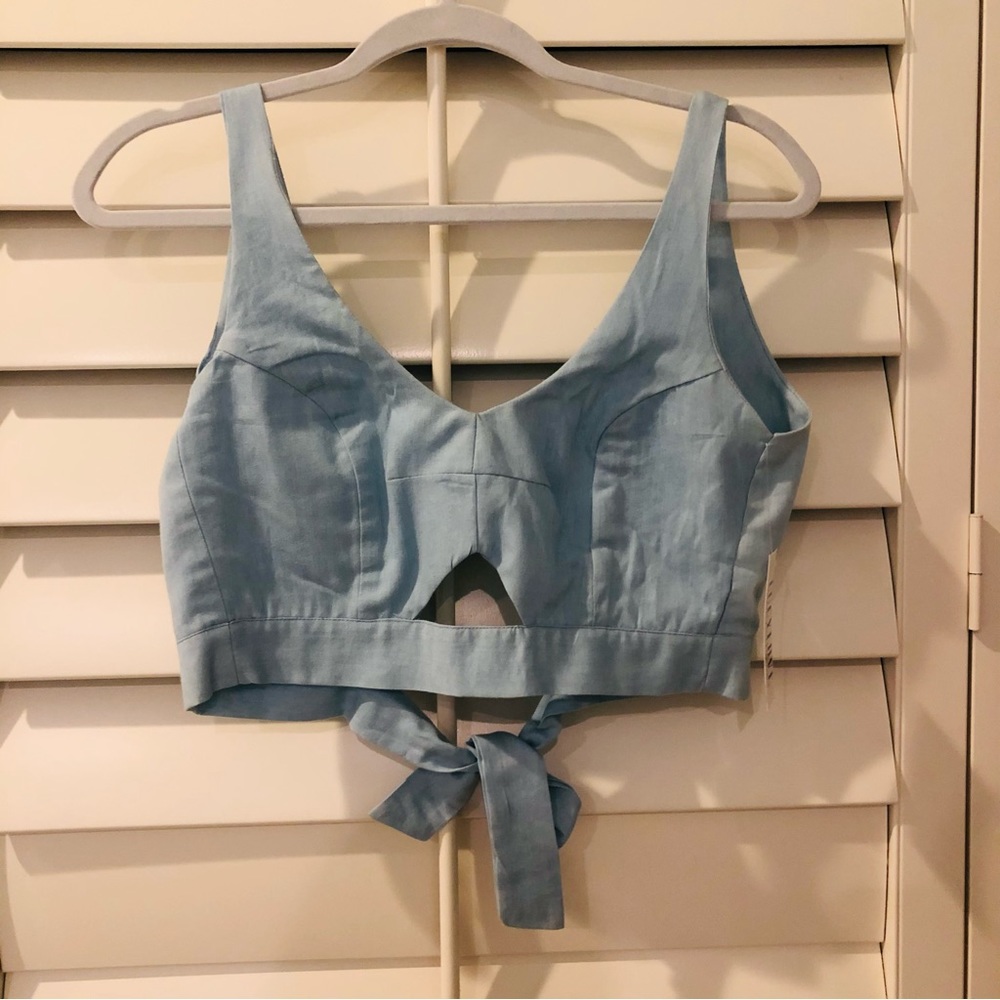 Lucy Love blue tie crop top